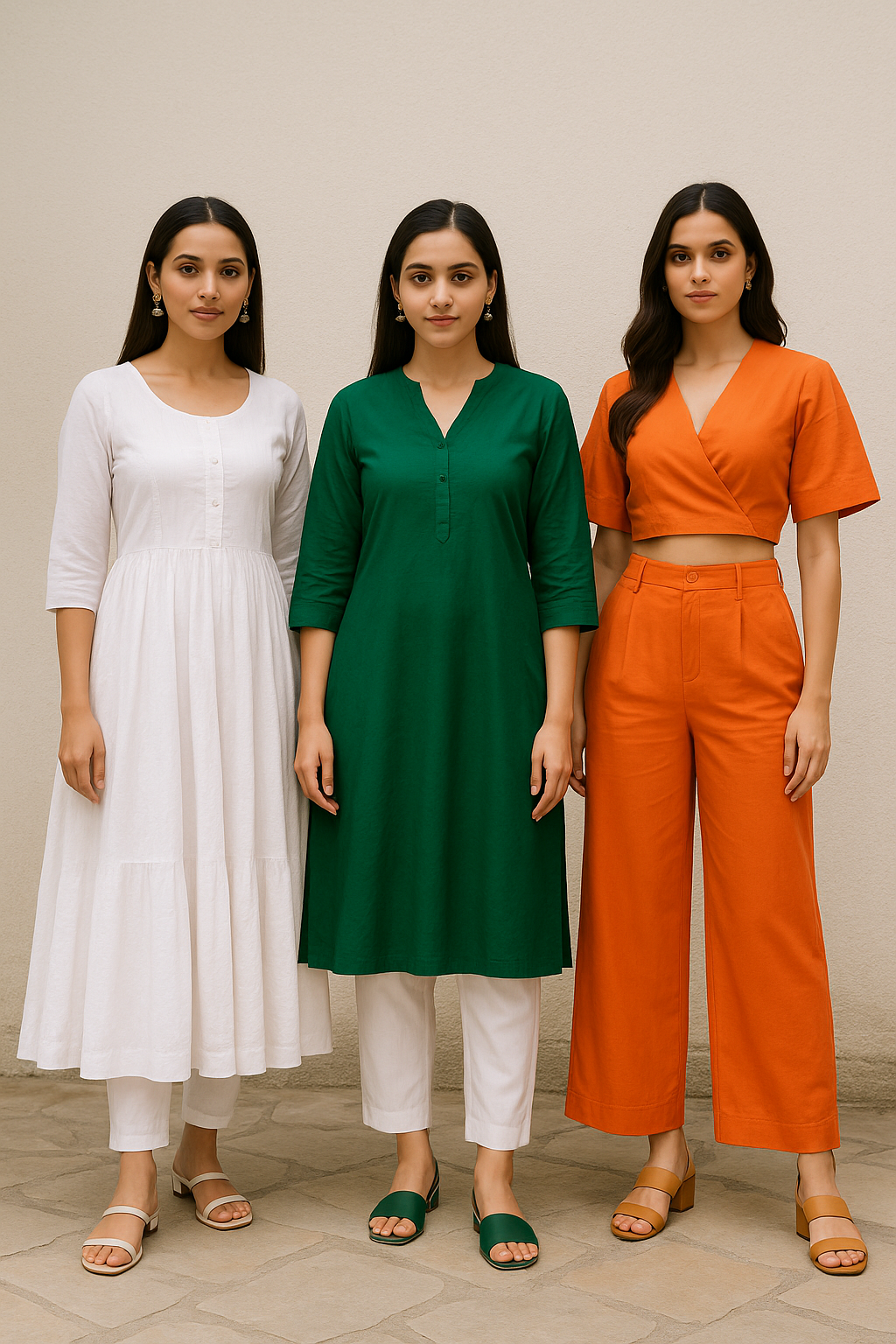 Tricolor Threads: Slay the Style Game with White Cotton, Green Rayon, and Orange Poplin 🇮🇳✨ - Kapda Shop