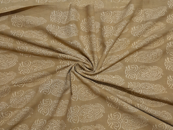 Beige Paisley Cotton Kalamkari Fabric