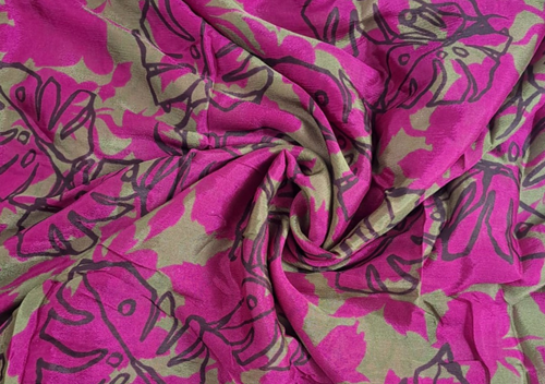 Magenta Floral Chiffon Fabric - Kapda Shop
