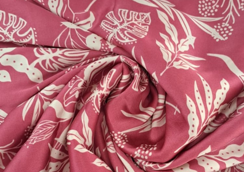 Onion Pink & White Floral Satin Fabric - Kapda Shop