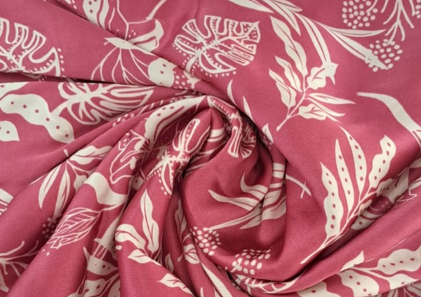 Printed Satin Onion Pink White Leaves