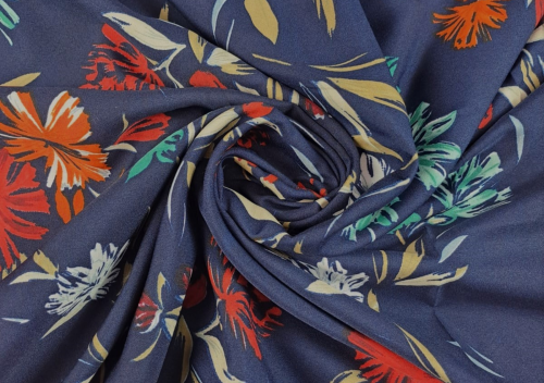 Navy Blue Floral Printed Crepe Fabric - Kapda Shop