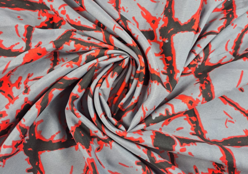 Grey & Red Abstract Crepe Fabric - Kapda Shop