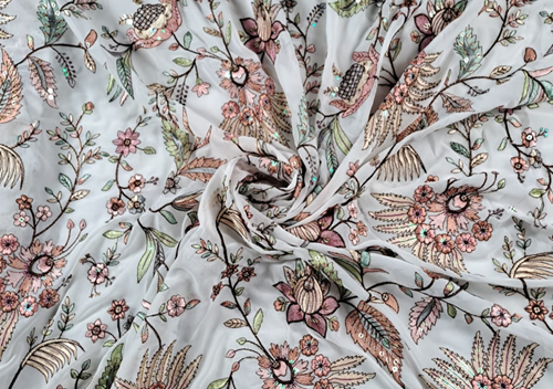 Multicolor Floral Embroidered Georgette Fabric - Kapda Shop