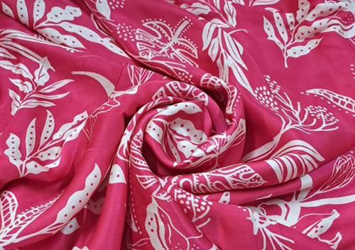 Printed Satin Pink White Floral - Kapda Shop