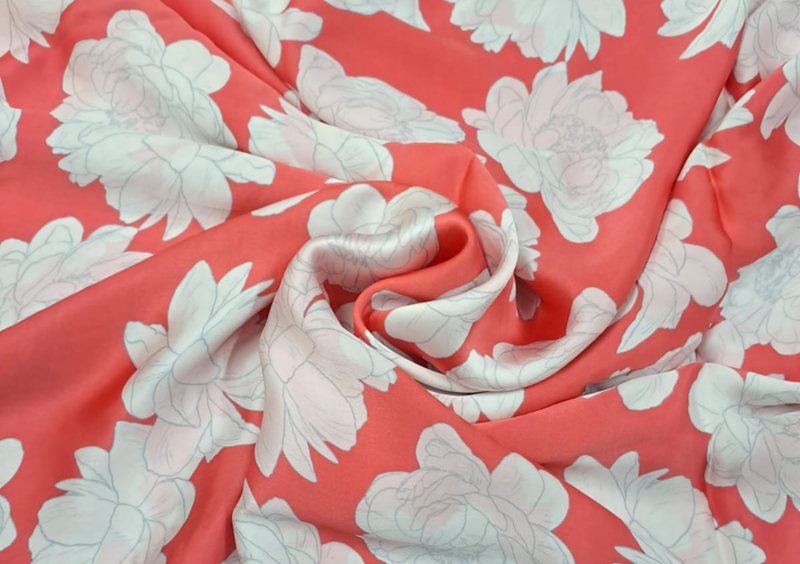 Red & White Floral Satin Fabric - Kapda Shop