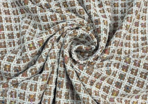 Camel Brown & White Checks Tweed Fabric