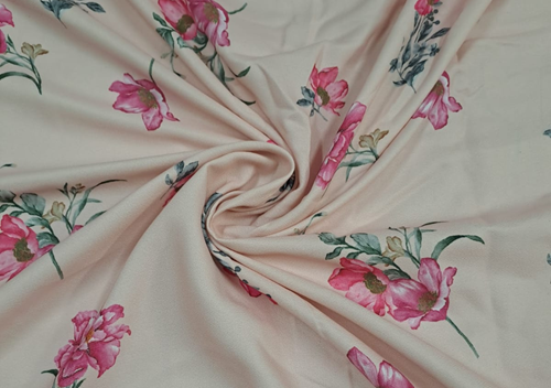 Peach & Pink Floral Printed Semi Pashmina Fabric