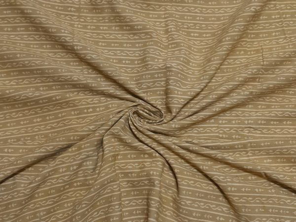 Beige Stripes Cotton Kalamkari Fabric
