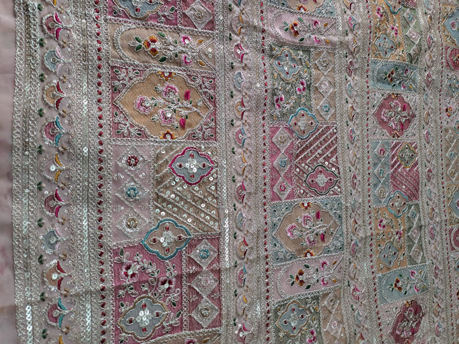 Peach Floral Heavy Embroidered Georgette Fabric - Kapda Shop