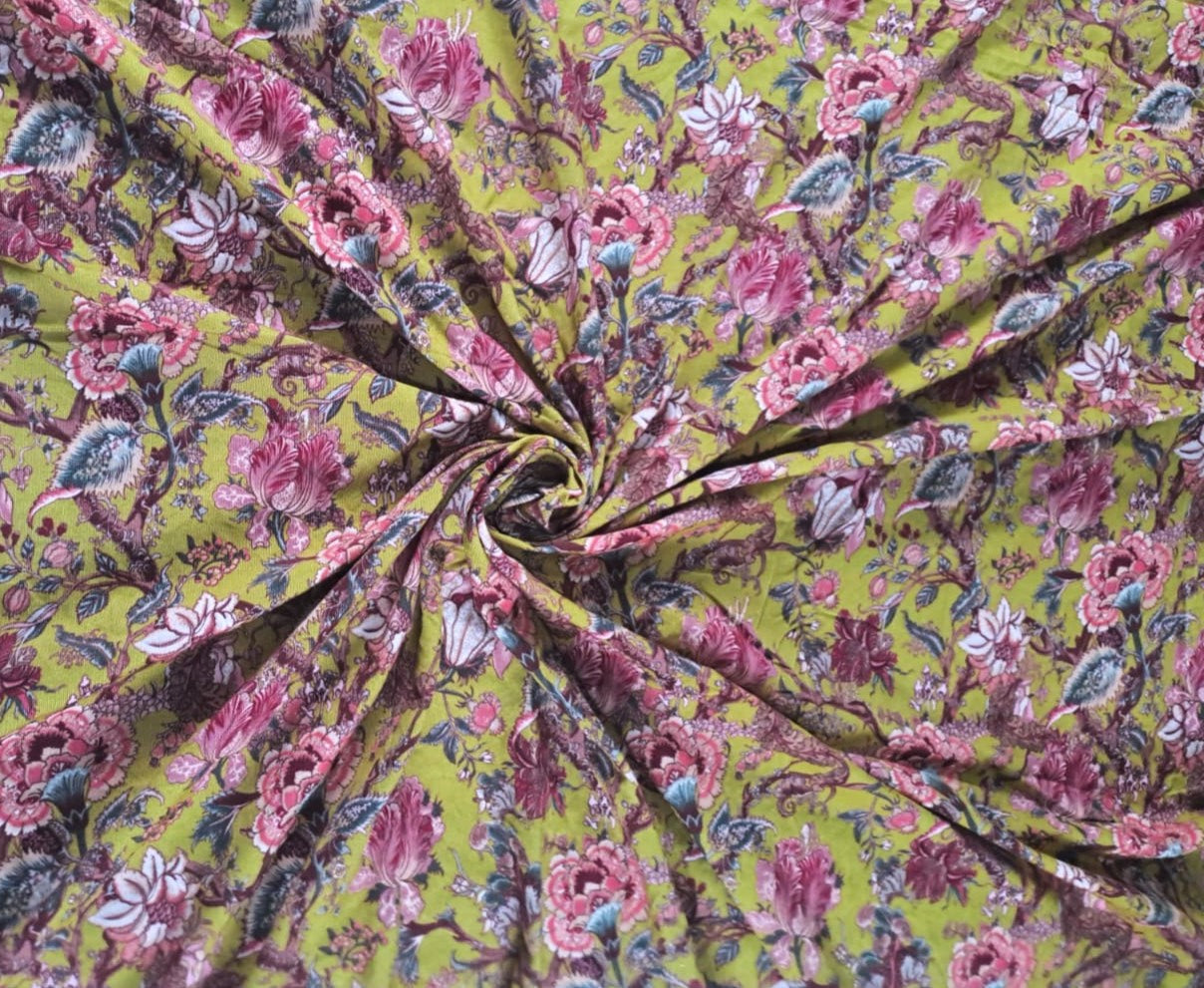 Multicolor Floral Premium Pleated Corduroy Fabric - Kapda Shop