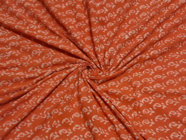 Orange Floral Cotton Cambric Kalamkari Fabric