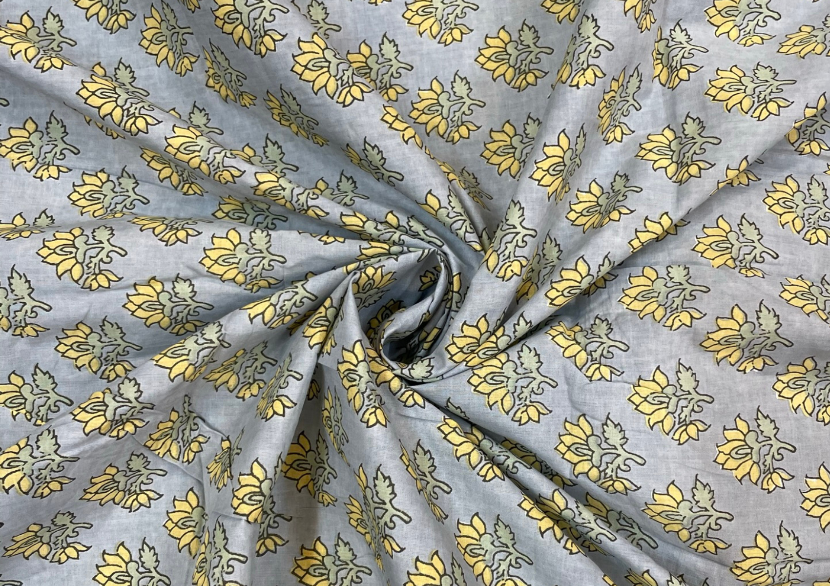Grey Floral Printed Cotton Cambric Fabric - Kapda Shop