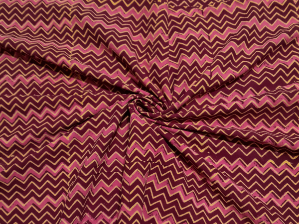 Maroon & Pink Chevron Cotton Cambric Kalamkari Fabric