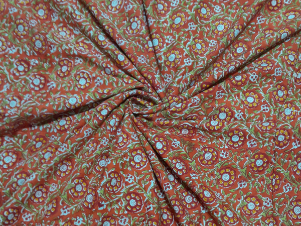 Red Floral Cotton Cambric Kalamkari Fabric