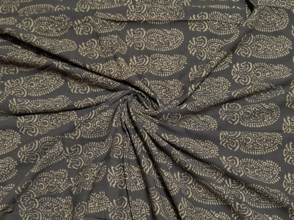 Dark Grey Paisleys Cotton Cambric Kalamkari Fabric