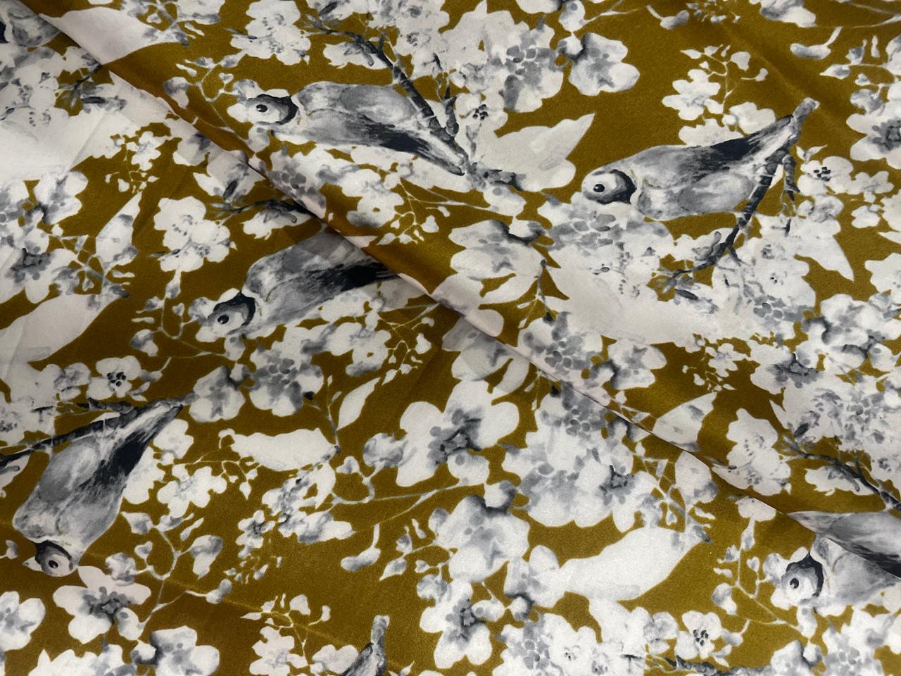 Multicolor Floral Printed Satin Fabric - Kapda Shop