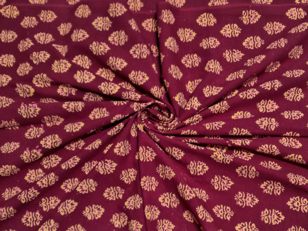 Maroon & Beige Floral Cotton Cambric Kalamkari Fabric