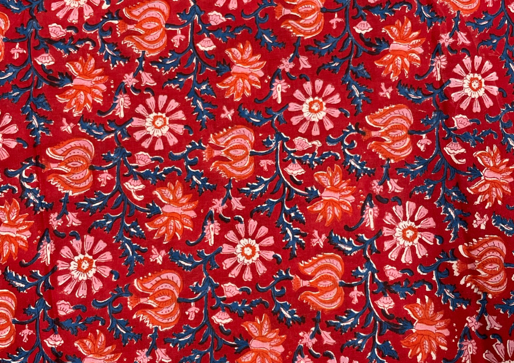 Printed Cotton Cambric Red Floral 1 - Kapda Shop