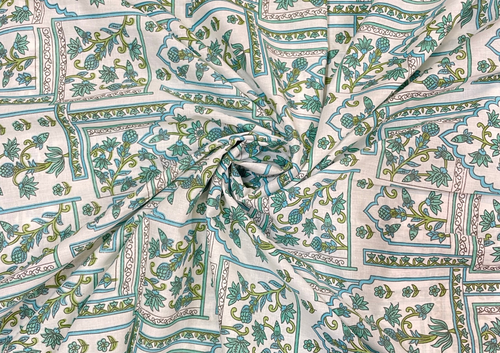 White Floral Printed Cotton Cambric Fabric - Kapda Shop