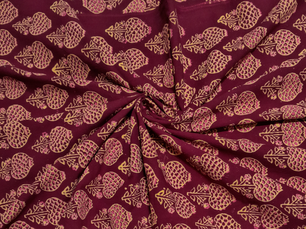 Maroon Floral Cotton Cambric Kalamkari Fabric