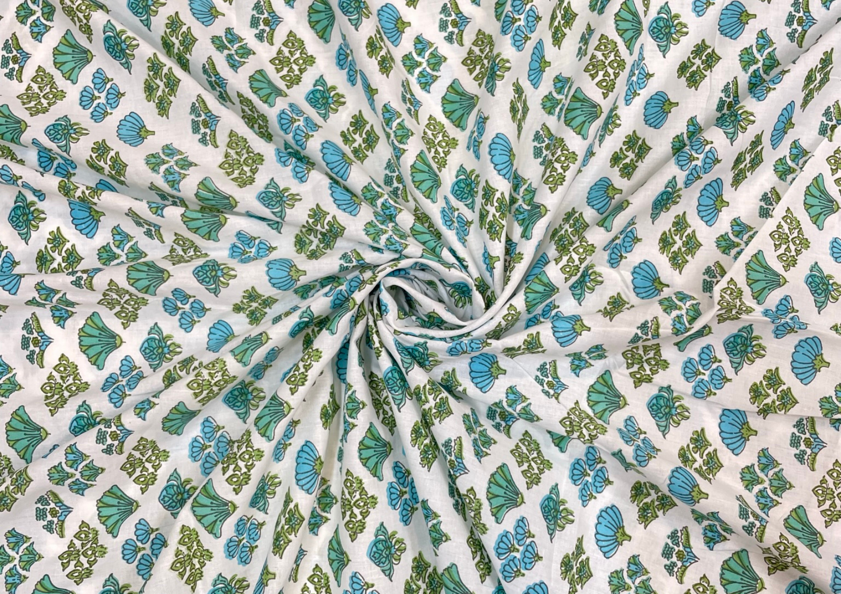 White Floral Printed Cotton Cambric Fabric - Kapda Shop
