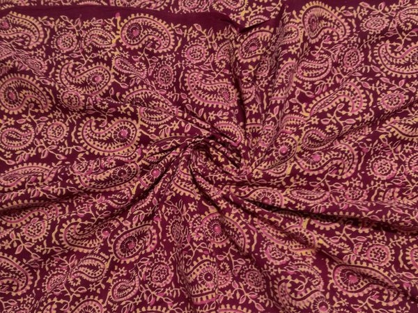 Maroon Paisleys Cotton Cambric Kalamkari Fabric