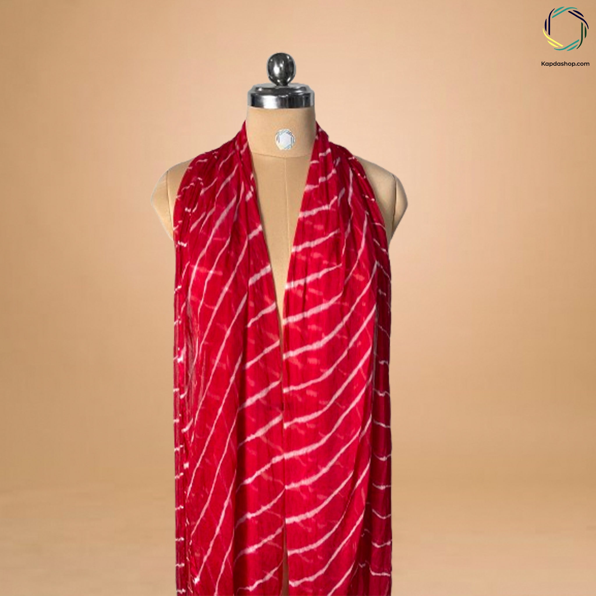 Red & White Leheriya Georegette Dupatta KTEX