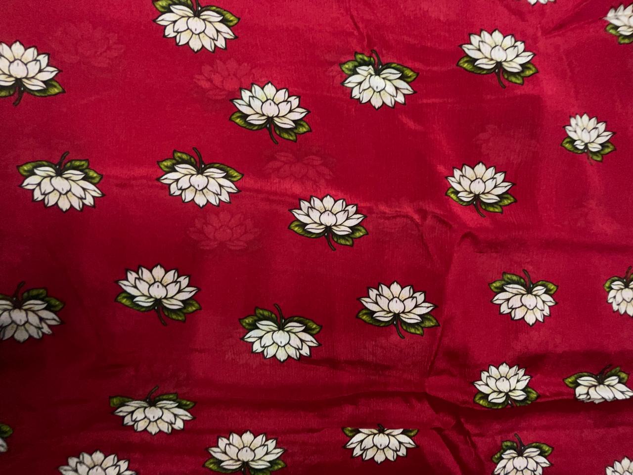 Dark Red Floral Chinon Chiffon Fabric KTEX
