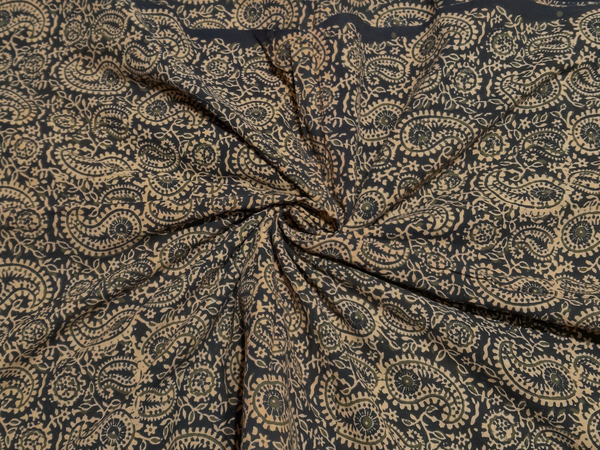 Black & Beige Paisley Cotton Kalamkari Fabric