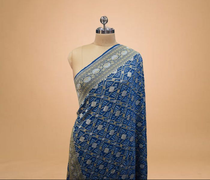 Azure Royale Dupatta – Tradition Reimagined Pure Georgette in Gold & Blue KTEX