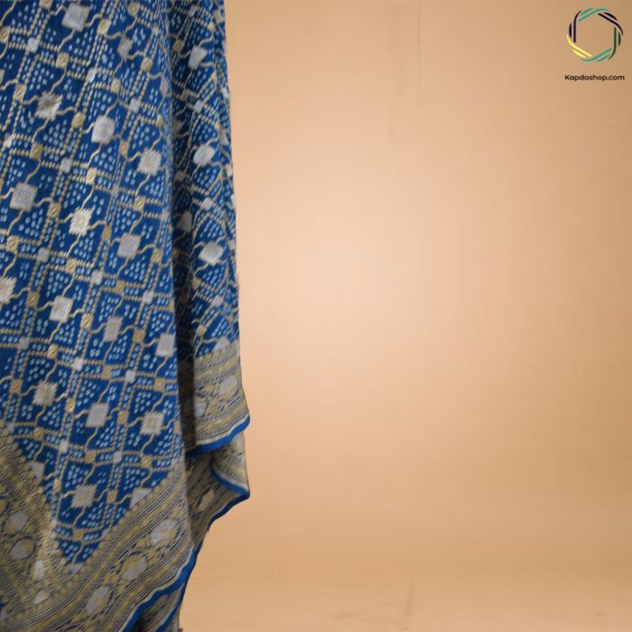 Azure Royale Dupatta – Tradition Reimagined Pure Georgette in Gold & Blue KTEX