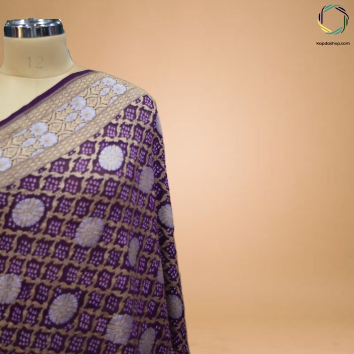 The Majestic Bloom – Purple Georgette Dupatta with Golden Grace Kapdashop
