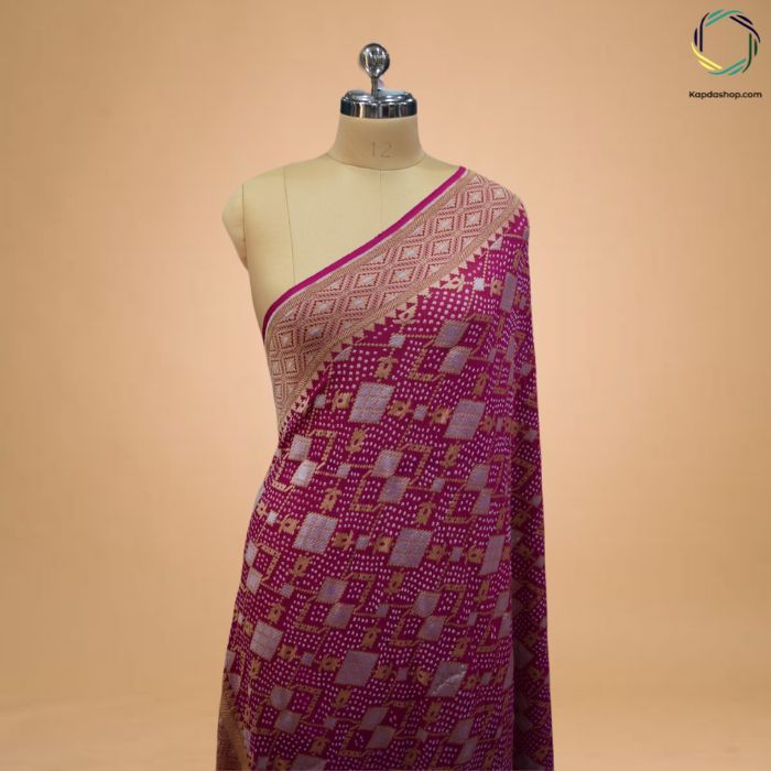 The Regal Bloom – Elegant Magenta Pure Georgette with Heritage Weave KTEX