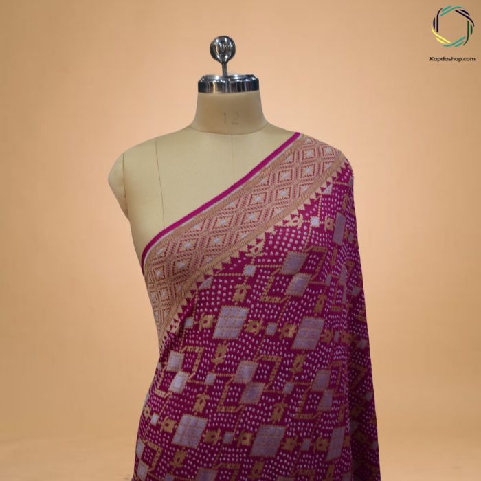 The Regal Bloom – Elegant Magenta Pure Georgette with Heritage Weave KTEX