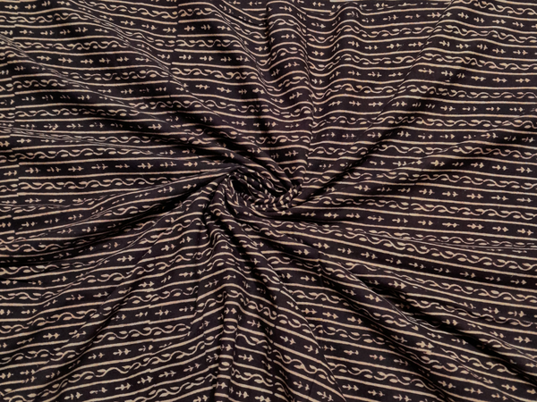 Dark Brown Stripes Cotton Cambric Kalamkari Fabric
