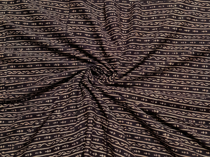 Dark Brown Stripes Cotton Cambric Kalamkari Fabric
