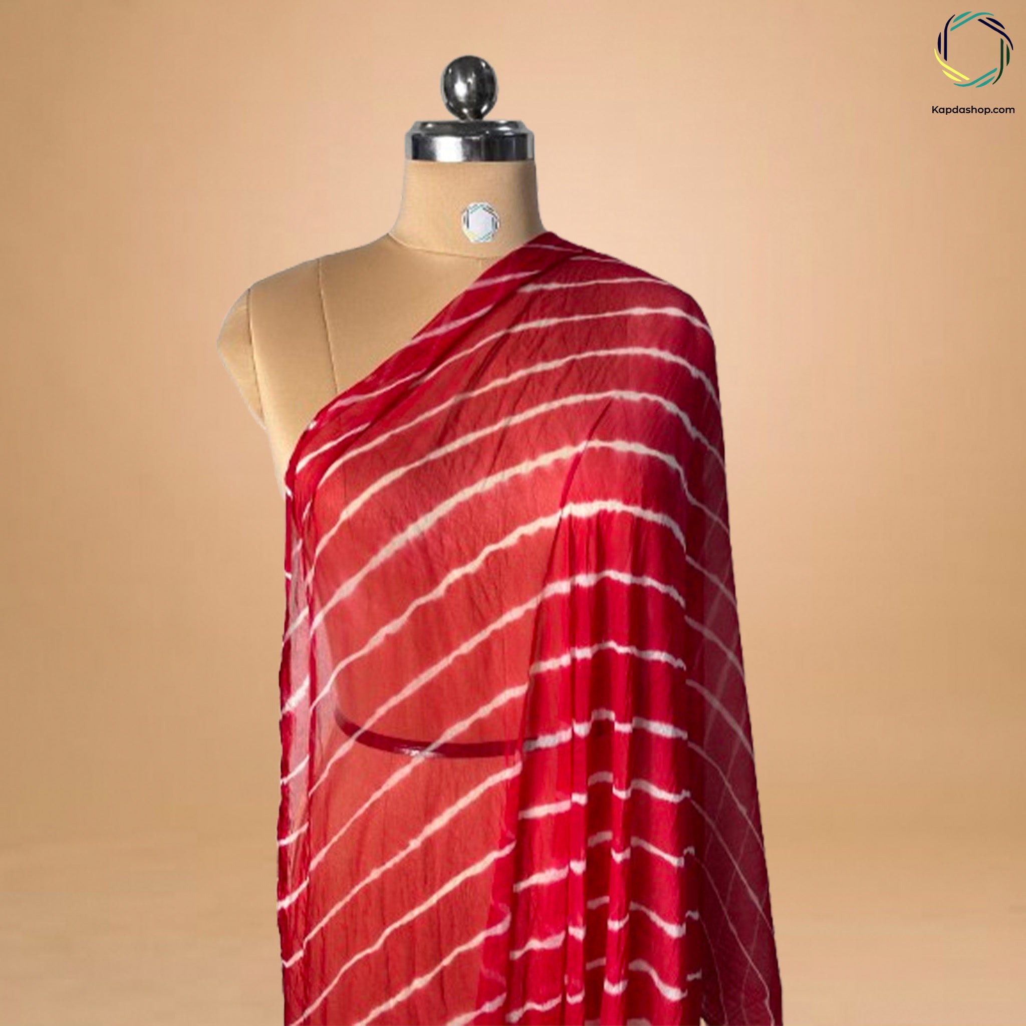 Red & White Leheriya Georegette Dupatta KTEX