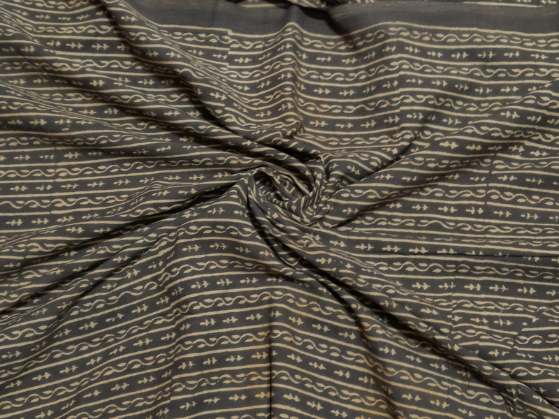 Grey Stripes Cotton Cambric Kalamkari Fabric
