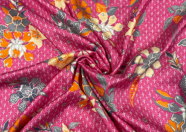 Pink Floral Printed Pure Chanderi Fabric