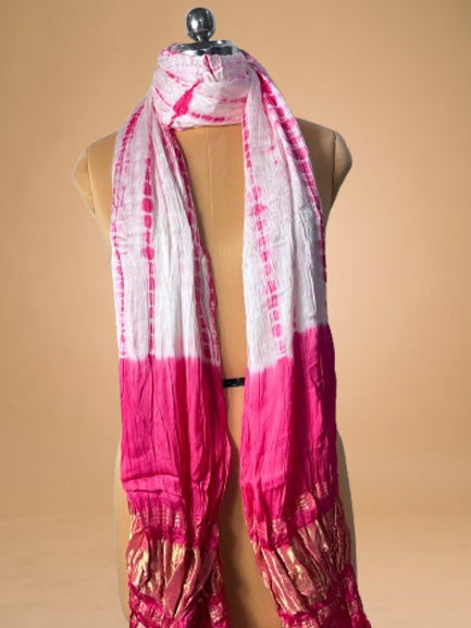 Pink Border Pure Bandhani Dupatta - Kapda Shop