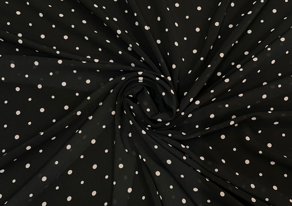 Black Polka Dots Printed Georgette Fabric