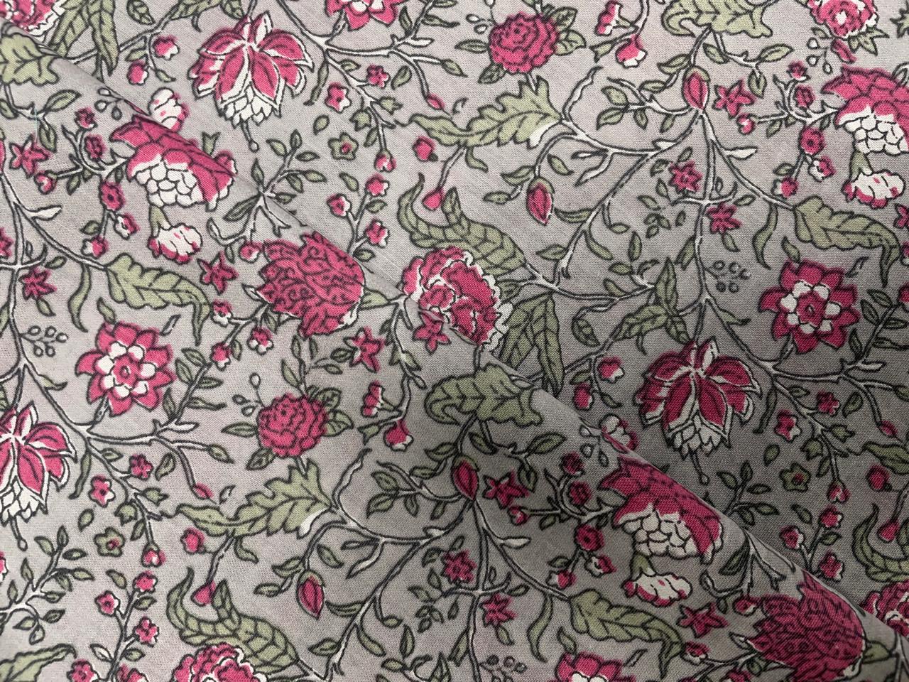 Light Grey Floral Chanderi Fabric Kapdashop