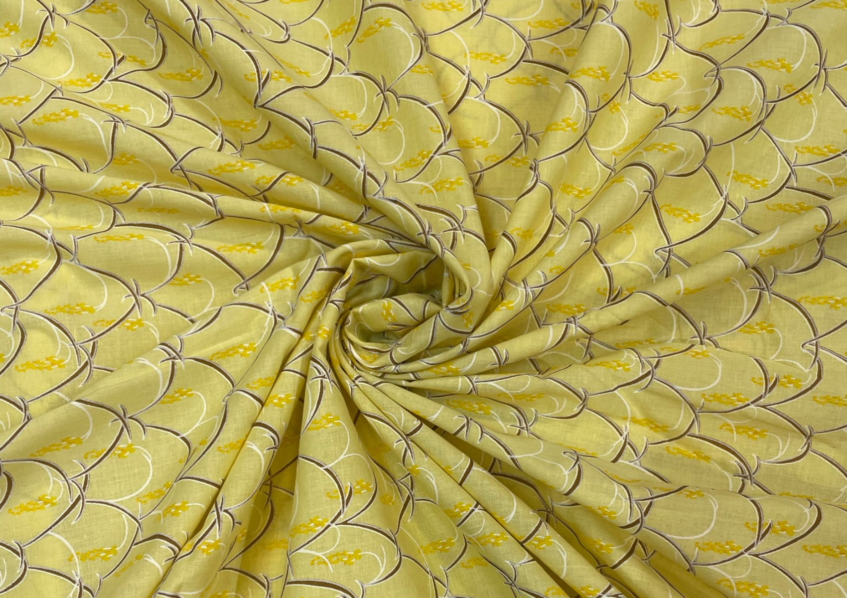 Yellow Abstract Printed Cotton Cambric Fabric - Kapda Shop