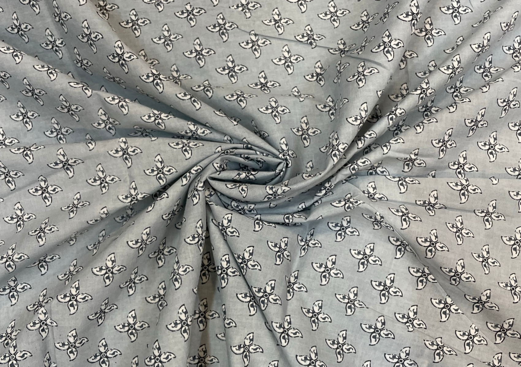 Grey Floral Printed Cotton Cambric Fabric - Kapda Shop