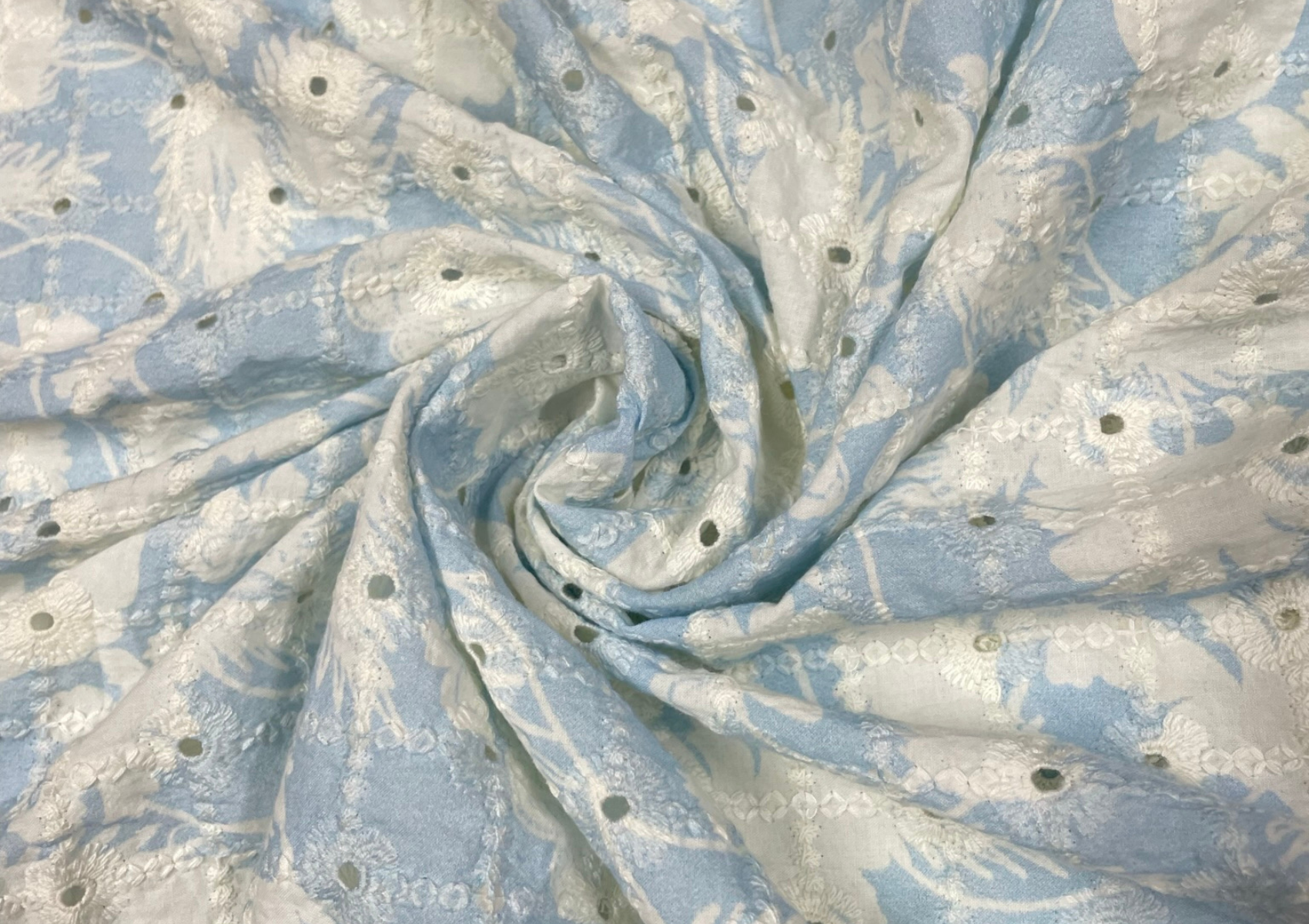 Sky Blue Floral Embroidered Hakoba Printed Cotton Fabric - Kapda Shop