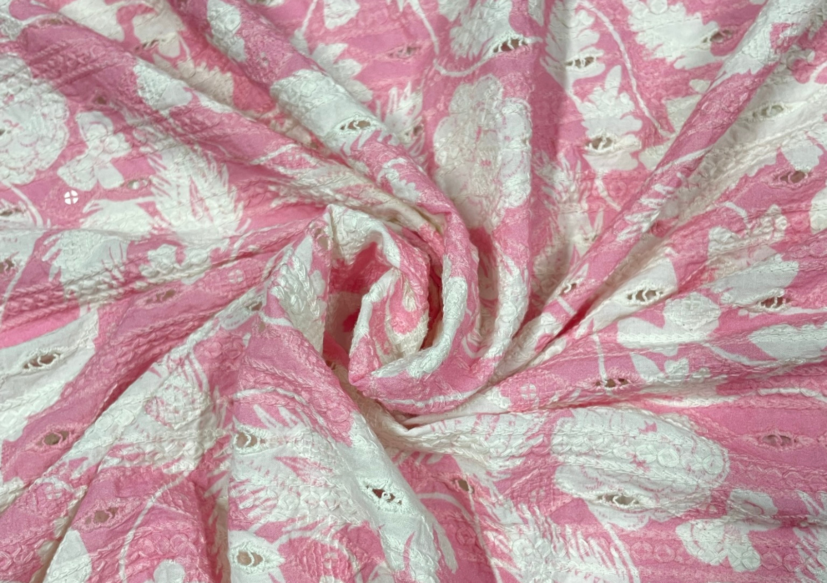 Pink Floral Embroidered Hakoba Printed Cotton Fabric - Kapda Shop