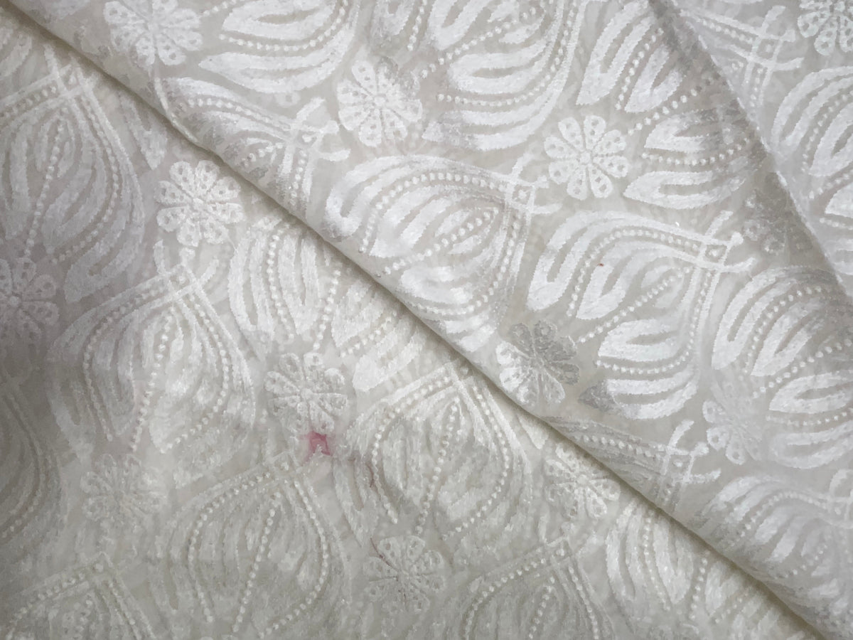 White Dyeable Embroiderd Georgette Fabric KTEX