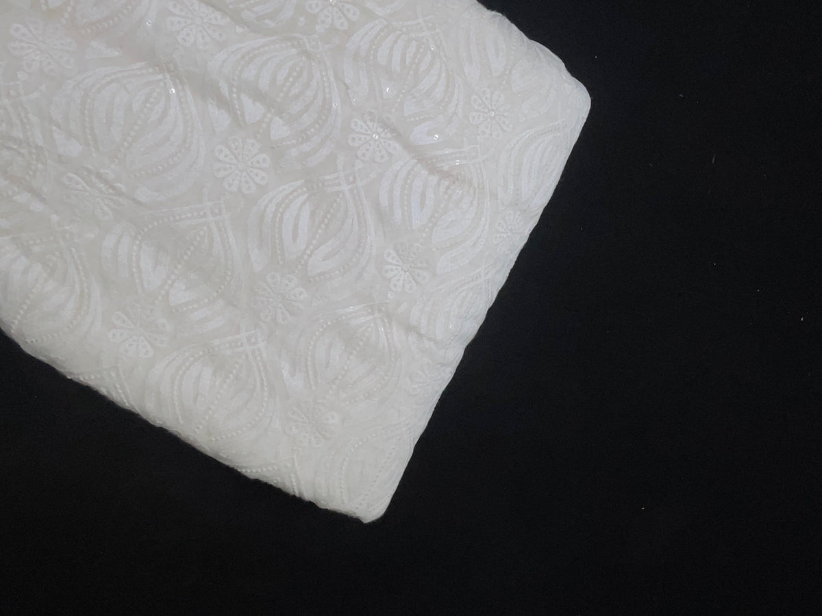 White Dyeable Embroiderd Georgette Fabric KTEX
