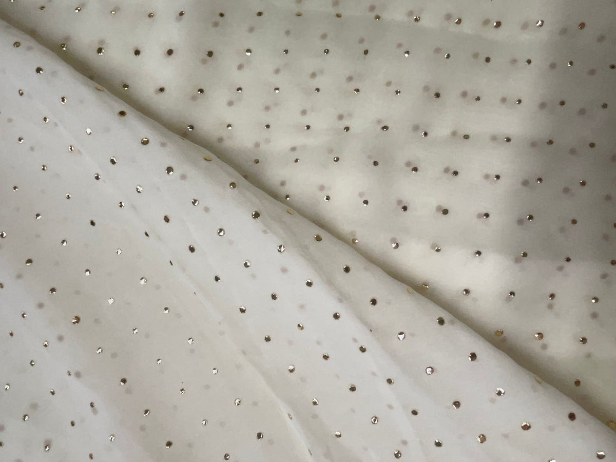 White Dyeable With Gold Mukaish Georgette Fabric KTEX